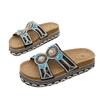 European and American Retro Ethnic Diamond Surface Thick-soled Slippers Double Buckle Large Size Beach Cork Slippers