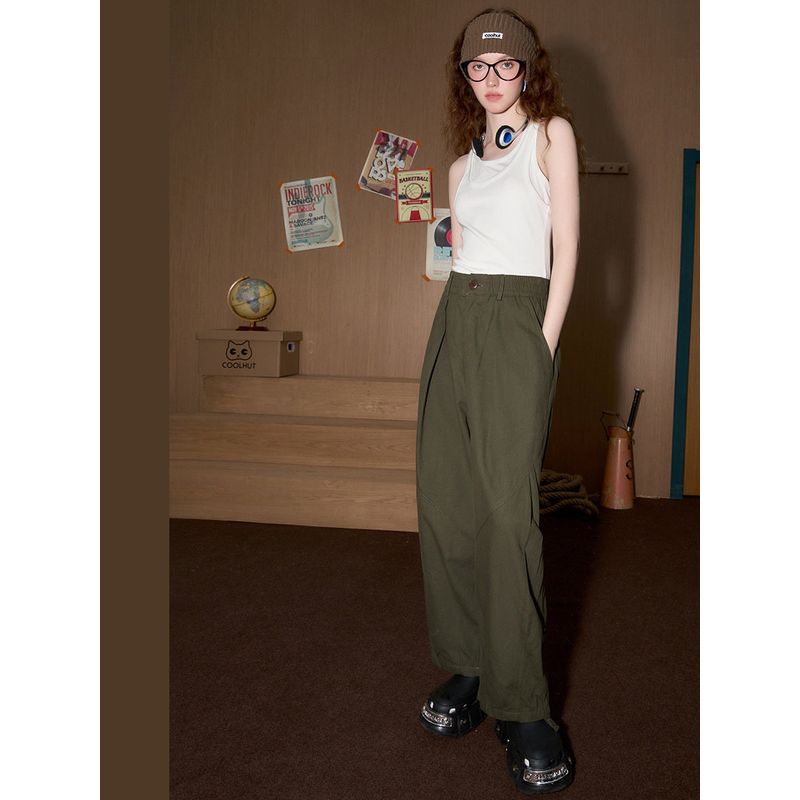 Coolhut American Retro Versatile Loose Cargo Pants Straight-Leg New High-Waisted Women's Casual Pants with Drape