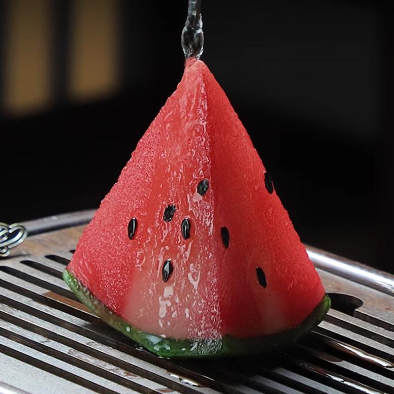 Farbwechselnde Wassermelonen-Tee-Haustier Harz Wassermelonen-Schmuck Teetisch Teetisch Zubehör Dekorationen Schreibtischdekorationen