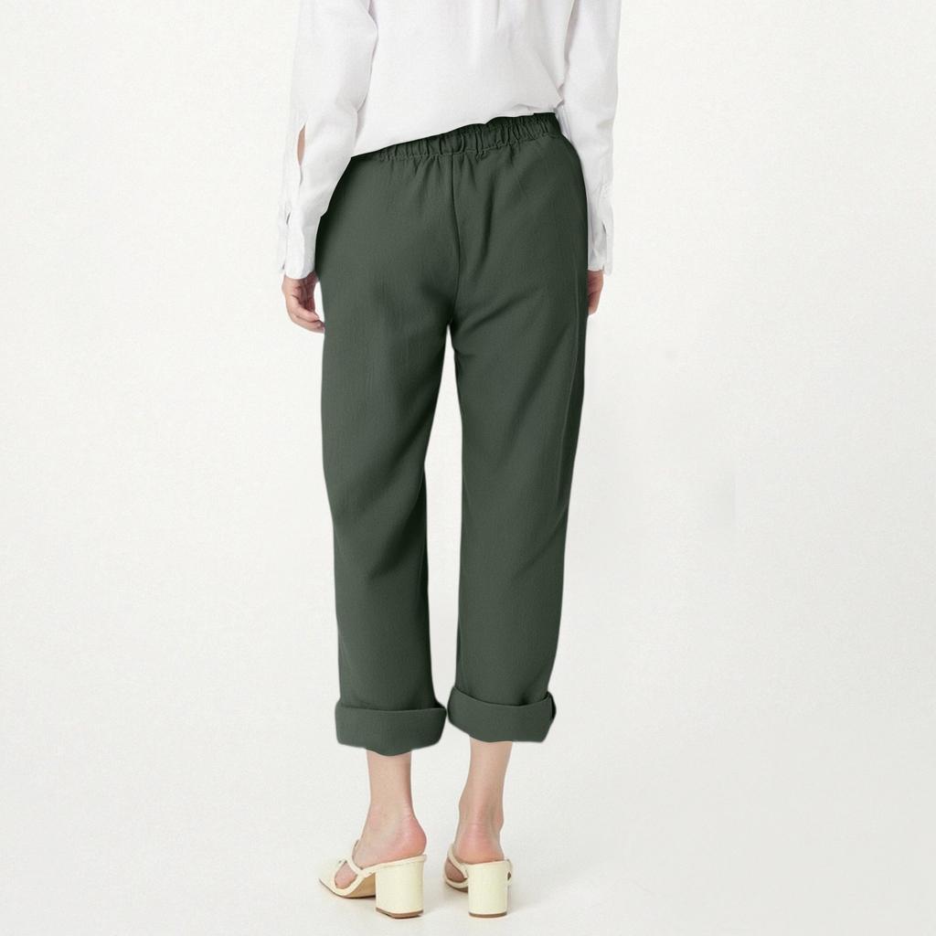 Dampantal, Casual Enfärgade Fickbyxor Elastisk Midja Löst Rakt Ben