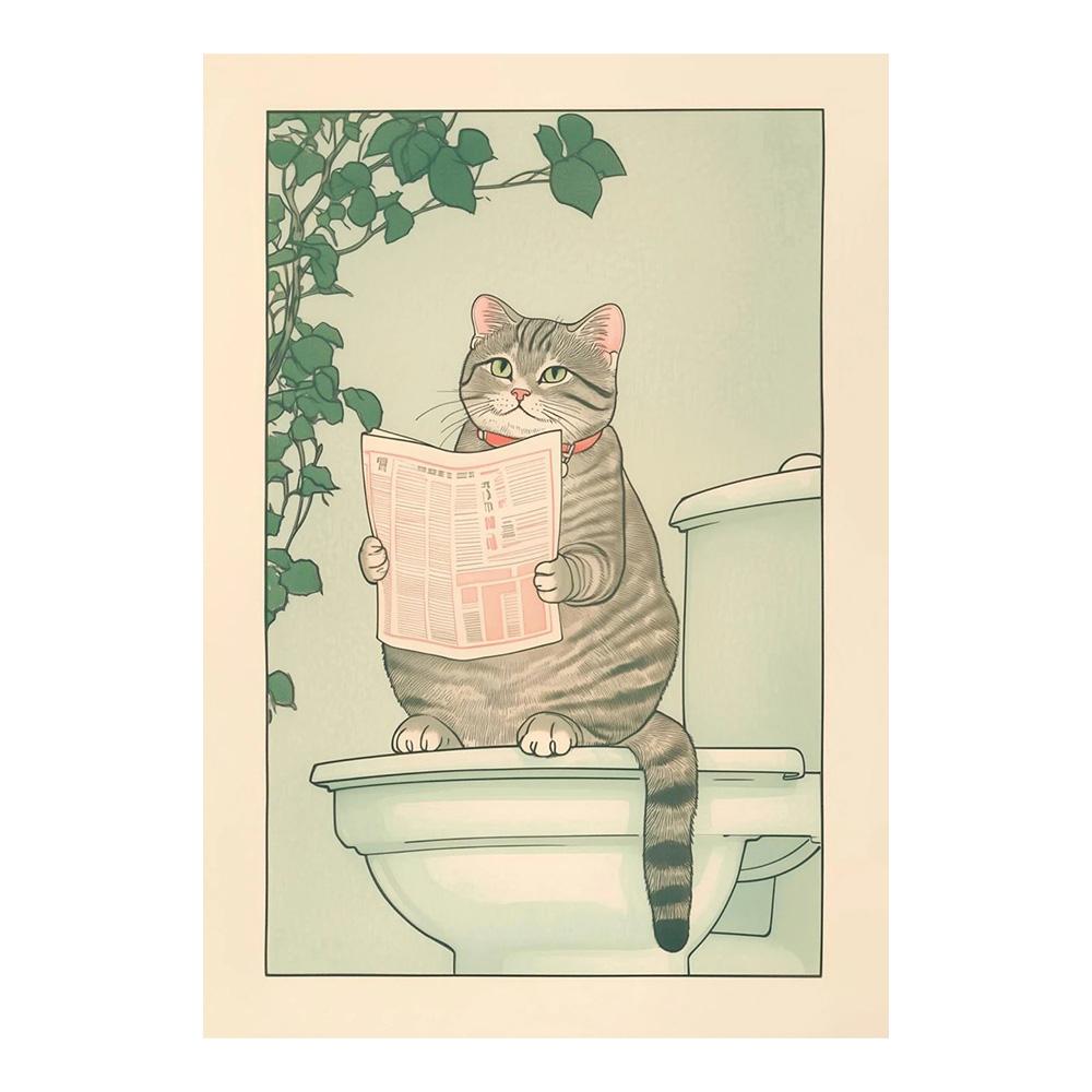 

Японский полосатый кот в ванной Постеры Принты Холст Картина Ретро Эстетика Настенное искусство Картина Джапанди Ванная Туалет Домашний декор 20x30cm