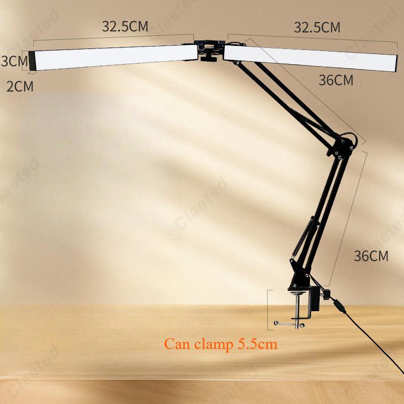 New LED Folding Long Arm Learning Eye Protection Reading Desk Lamp Bedroom Bedside Dormitory Study Lighting Beauty Clip Lamp