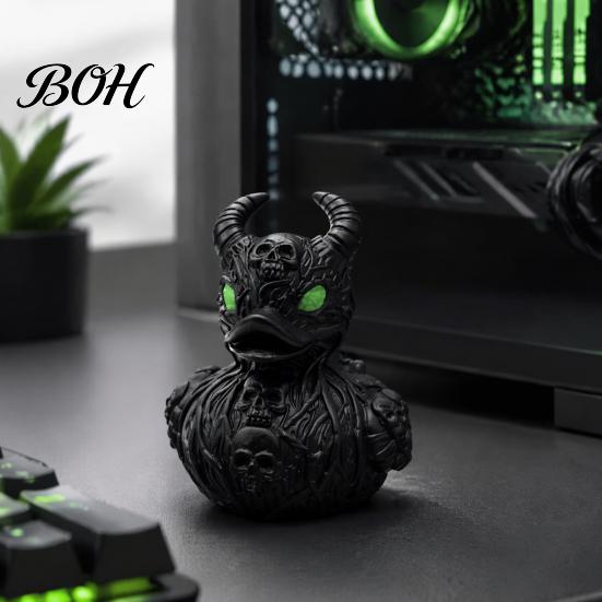 Sculpture Résine Durable Diable Squelette Canard Ornement Gothique, Figurine Noir Mat, Cadeaux Stylés pour Amateurs Gothiques Yeux Verts Horreur Ornement Décoratif