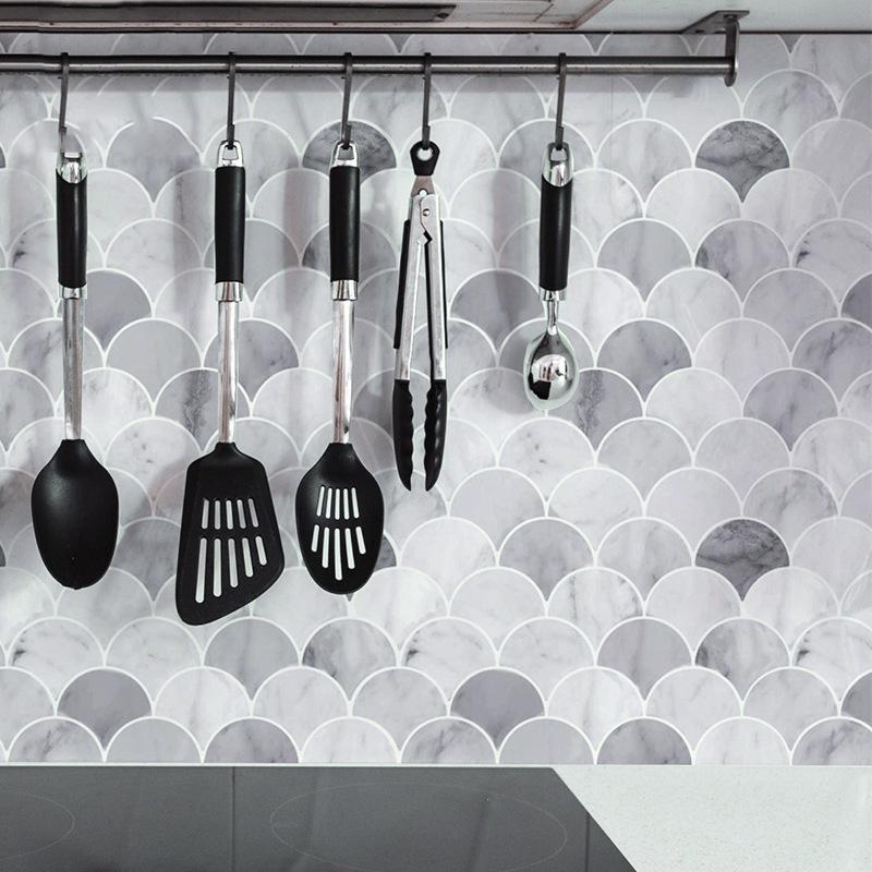 4/8 Pcs Self Adhesive Vinyl Wallpaper Peel And Stick 3D Effect Tiles Waterproof Kicthen Ceramic Tile Aluminum Foil Wall Stickers