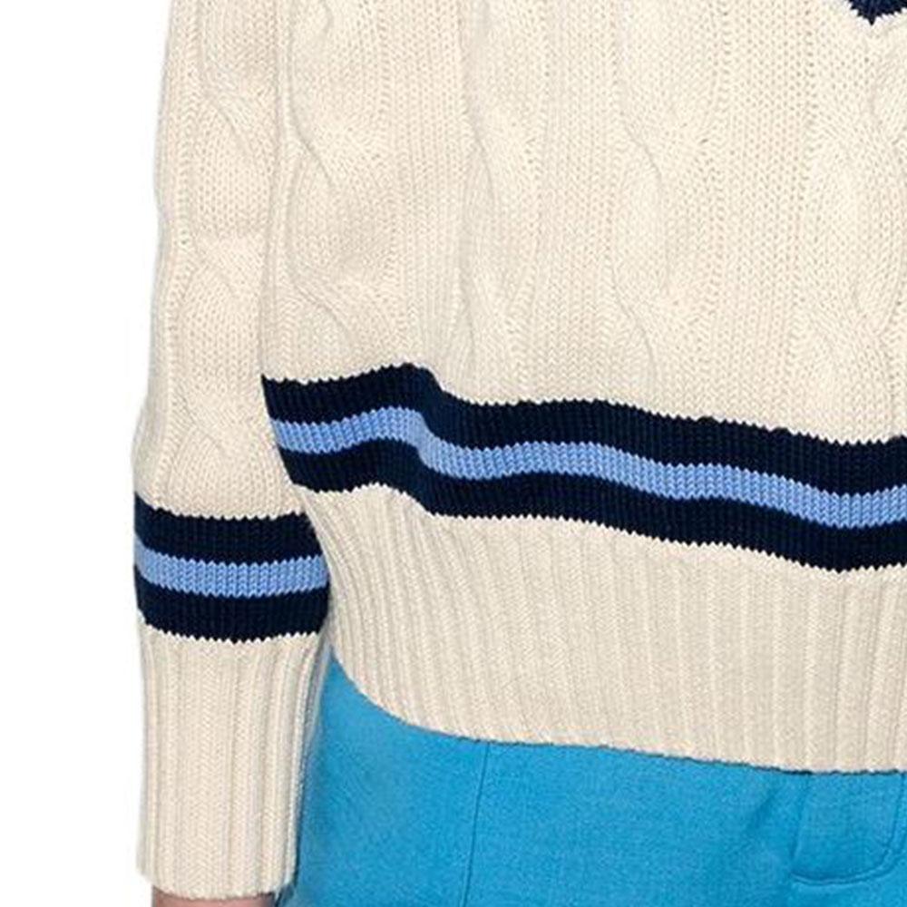 Polo Ralph Lauren Ss22 Striped V-Neck Cable Knit Pullover Sweater Women sweater White 211838009-001