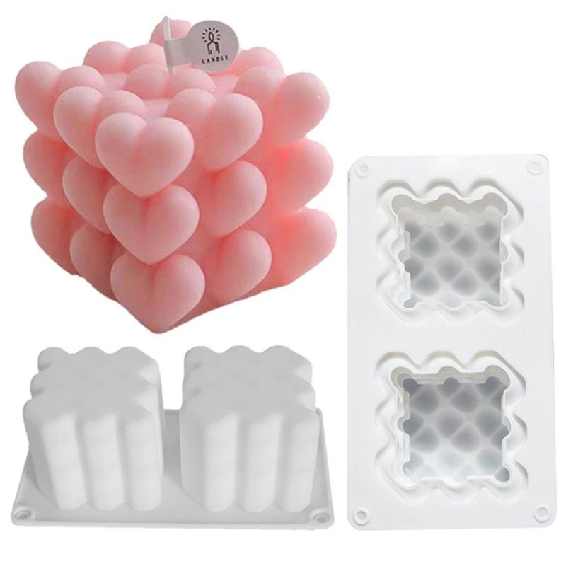 Heart-Shaped Cube Candle Mold Resin Moulds Bubble Candle Silicone Mold for Crafts DIY Soaps Candle and Cake Decoration