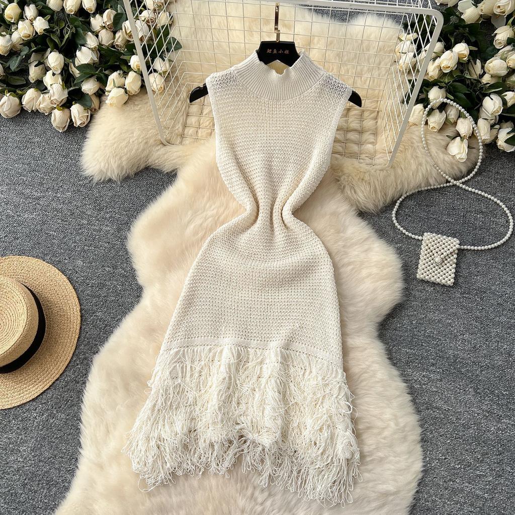 European and American fashion sleeveless dress women's summer high-end sense slim temperament fringed sweater skirt women's skirt