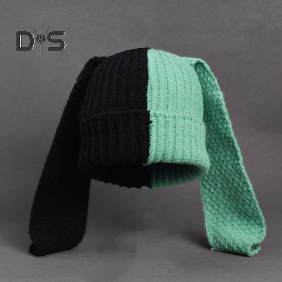 Cappello a Maglia Invernale Lungo con Decorazione Orecchie da Coniglio Colore a Contrasto Unisex Spesso Caldo Alta Elasticità Antivento Copricapo Cappello per Clima Freddo per Sci e