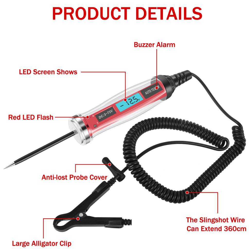 Car Circuit Tester 3-72V DC LCD Digital Display Voltage Tester Portable Digital Circuit Test Pen Voltage Detector Auto Repair