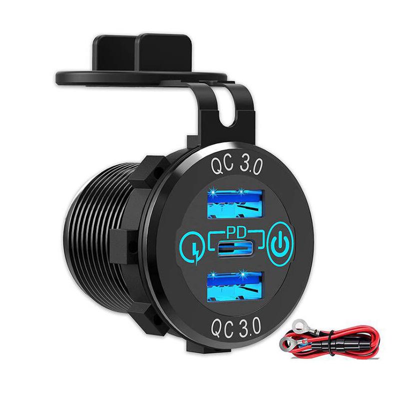 12V-24V 60W Trojitá USB Zásuvka do Autozapalovače PD3.0 & Dvojitá QC3.0 s Dotykovým Spínačem Rychlonabíjecí Adaptér Autobus Přívěs Lodě
