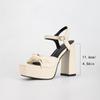 Thick Heel Thick Sole White Bow Square Head Thick Heel Super High Heel Wrinkled Large Size Women's High Heel Sandals