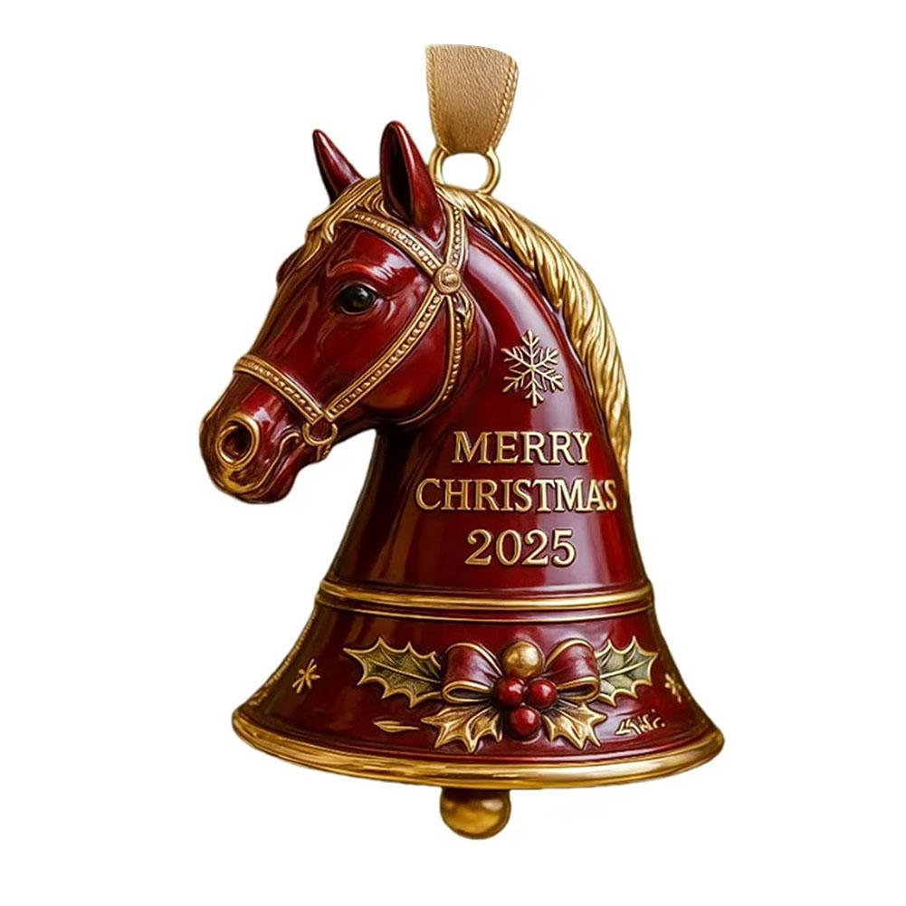 2026 Christmas Horse Bell Ornament With  MERRY CHRISTMAS 2026 Decor Festive Tabletop Ornament Call Bell Xmas Tree Hanging Decor
