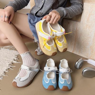 Summer New Leather Velcro Shallow Mouth Flat Bottom Casual Sports Shoes Women's Mary Jane Ballet Shoes