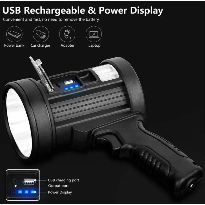 Super Bright Spotlight High Lumens LED Handheld Large Flashlight Outdoor With Solar Charging Searchlight Toch For Camping