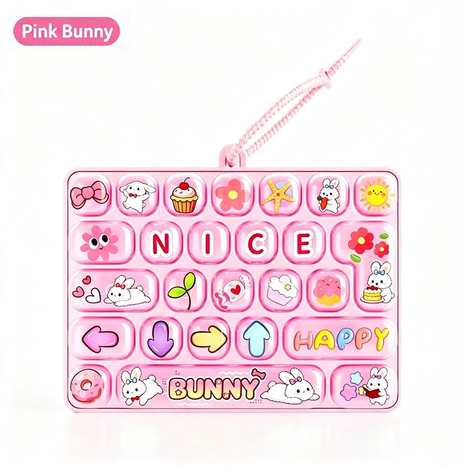 Candy Color 26 Key Fidget Keyboard Keychain Cartoon Animal Stress Relief Keycap Clicker Hand Relax Toy Bag Pendant Party Favor