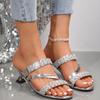 Fashion Luxury Gold Crystal High Heels Women Sandals Slip On Plus Size Dress Shoes Summer Woman Kitten Heel Gladiator Sandalias Mujer