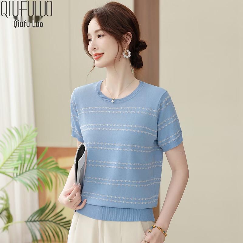 Elderly Women s Summer Ice Silk Knit Short Sleeve T-Shirt 2XL /175