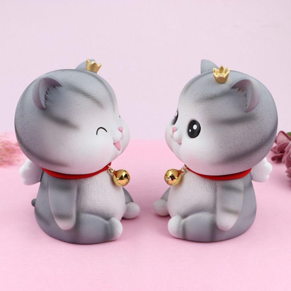 Animal Design Statue Money Box Grey Cat Crafts Ornaments Creative Cat Piggy Bank  Home Office