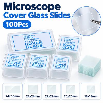 100Pcs Glass Microscope Slides Coverslips  for Lab Research School Science Education