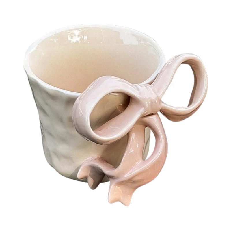 Charming 3D Bow Ceramic Mug - Elegant Light Luxury Design