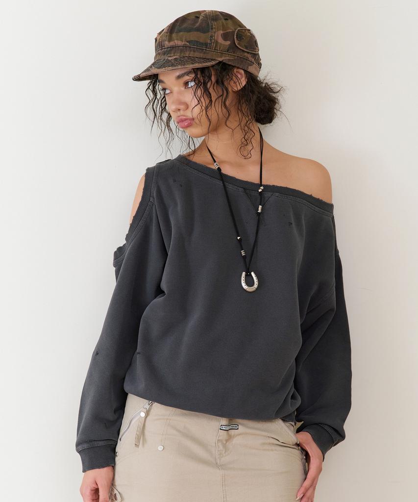 THEVINYLHOUSE Open Shoulder Sweatshirts(W) Charcoal