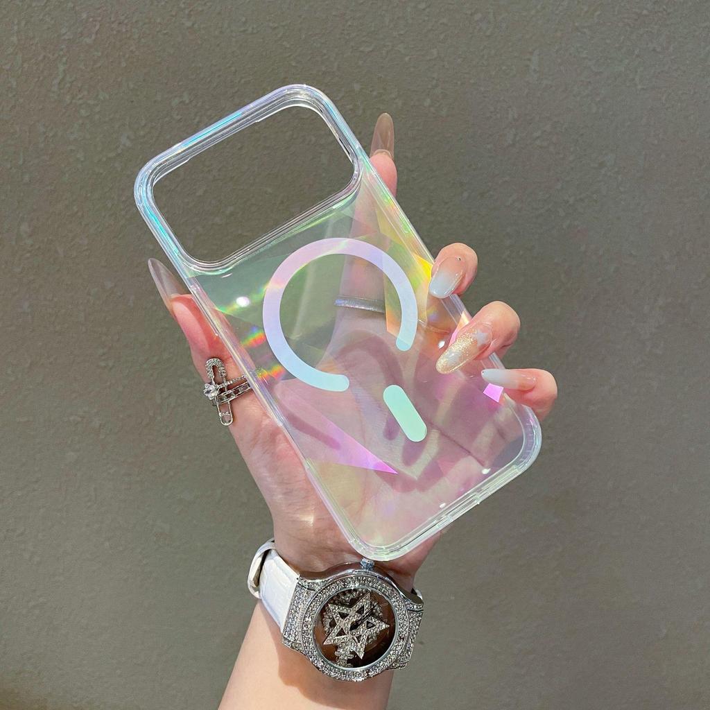 Iridescent Gradient iPhone 17 Pro Max Magnetic Case - Apple 16 PM Compatible, Transparent, Full Coverage, Protective