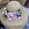 Flower woven Lafite straw hat women's summer French large brim travel sunshade sunscreen hat seaside vacation sun hat