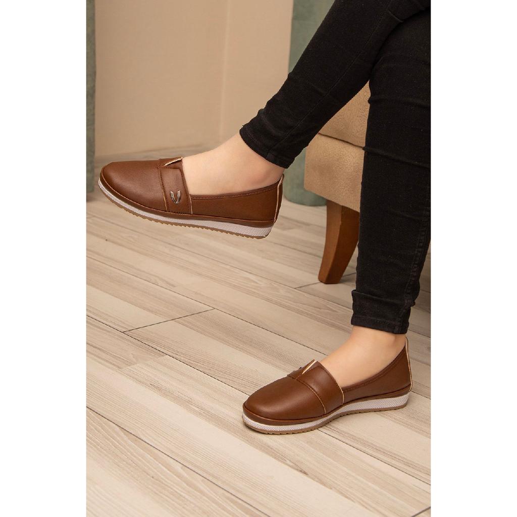 Orthopädische Ballerina-Schuhe aus weicher Haut für Damen mit perforiertem Kordelzug