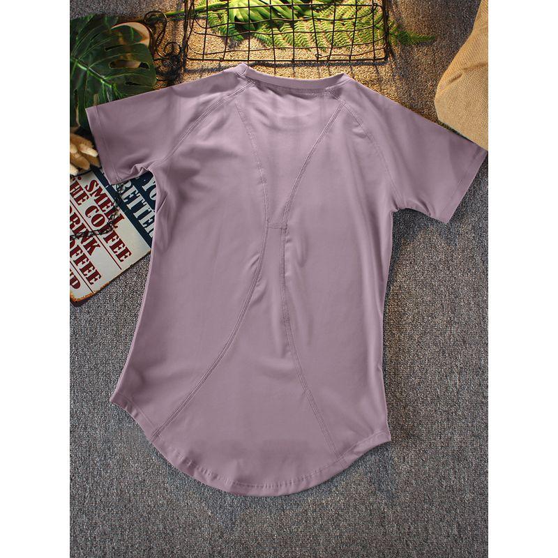 

Yoga Clothes Women s Short-Sleeved Top Tights Mesh Quick-Drying Breathable T-shirt Professional Pilates Fitness Running Training Gray cherry powder S