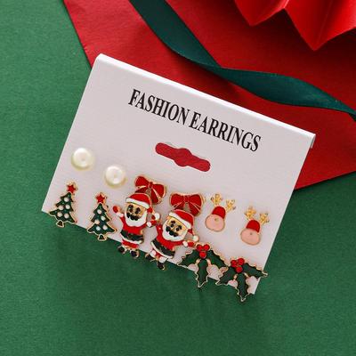 Weihnachts-Perlen- & Schleifen-Ohrring-Set: Weihnachtsmann, Baum, Elch Designs für Frauen