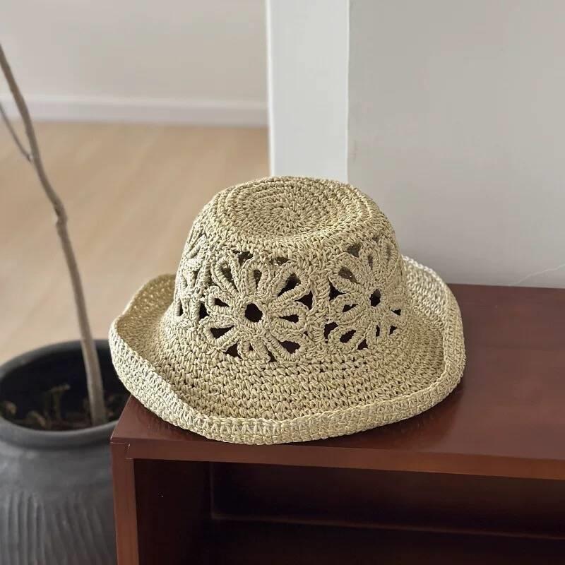 New French Floral Bow Straw Hat Women's Summer Seaside Beach Vacation Big Eaves Sunshade Sun Hat