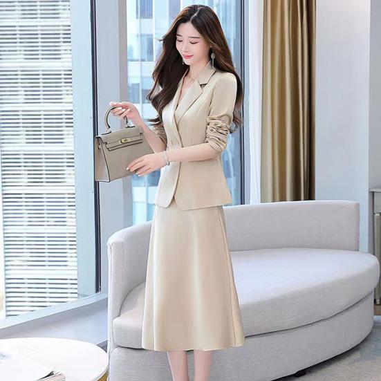 2Pcs/Set Women Outfit Commute Trendy Comfortable Mid-length Light Luxury Streetwear Sling Spring Coat Dress Spring Clothing
