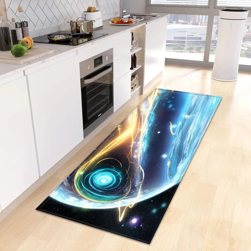 Starry Sky 3D Kitchen Rug Home Living Room Bedroom Balcony Floor Decor Carpet House Hallway Entrance Door Bath Non-Slip Foot Mat