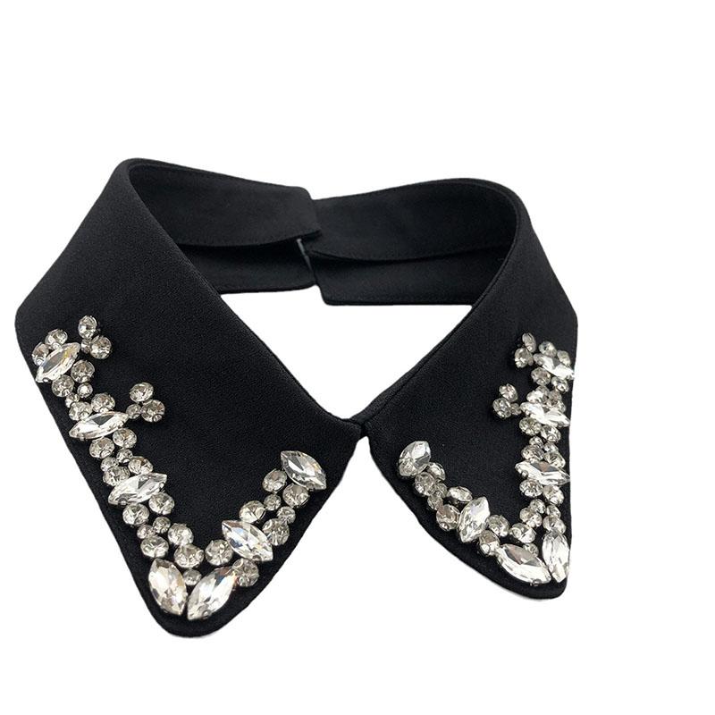 Retro Rhinestone False Collar Neckline Women Lapel Fake Collar Woman Embroidery Removable Detachable Tie Clothing Accessories