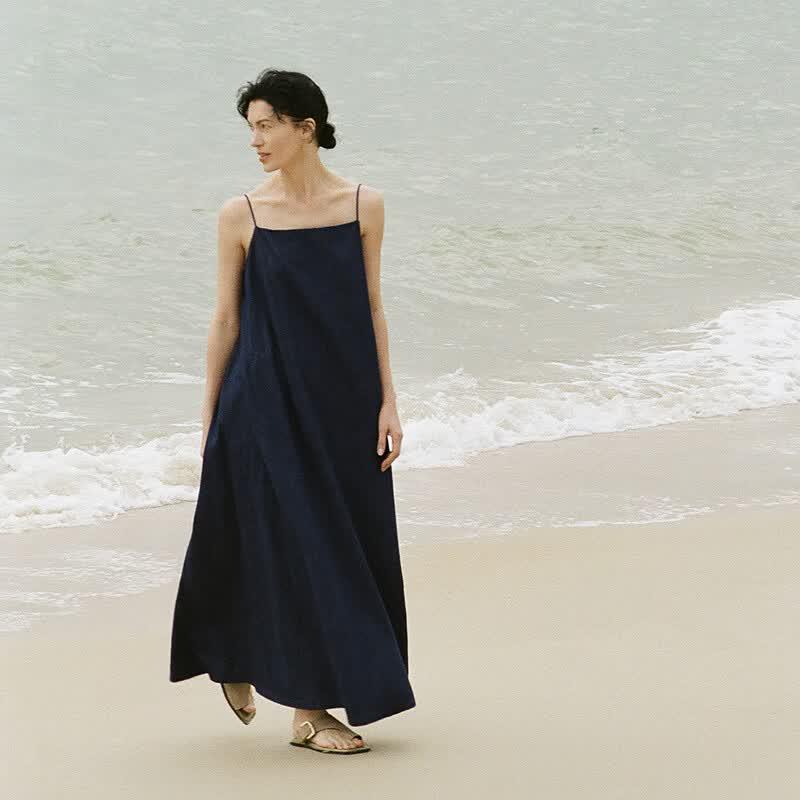LESS 2026 Summer A-line Cotton Long Camisole Dress