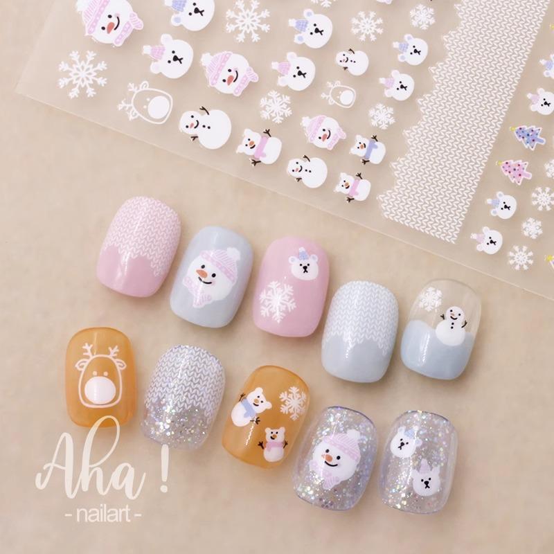 Christmas Nail Art Stickers Cartoon Santa Claus Snowman Snowflake Embossed Pattern Nail Sticker Nail Decals Manicure Decorations