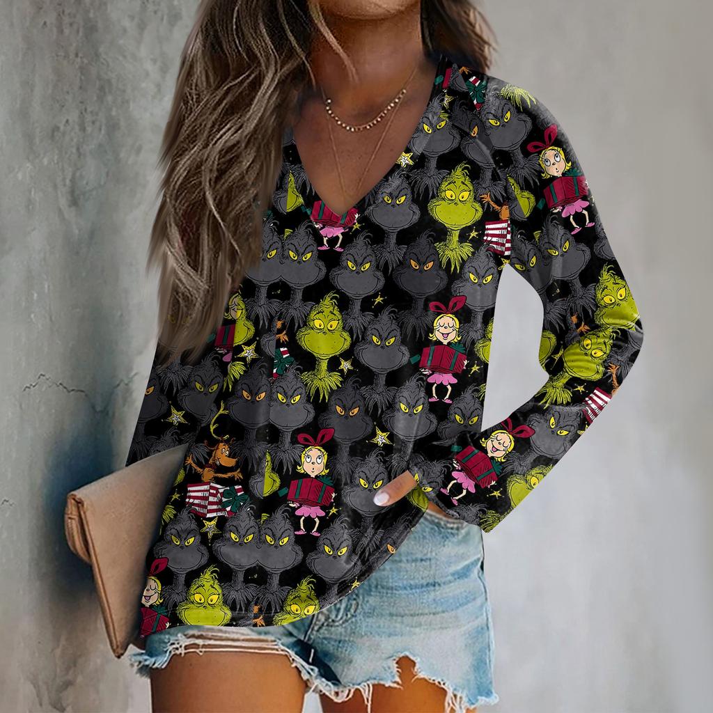 Women's Fashion Loose Raglan Sleeve T-Shirt With Christmas Print Casual Top