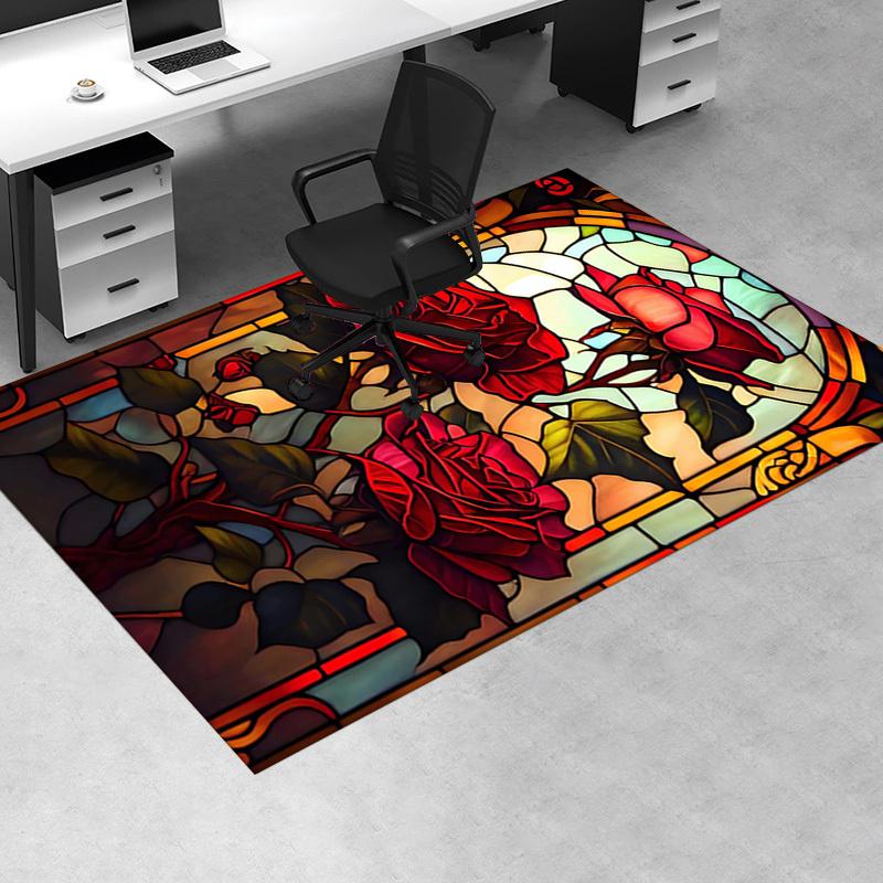 1pc. Stained Glass Rose Pattern Rug for Home Decor, Office Carpet, Chair Cover, Outdoor Mat, Gift Idea