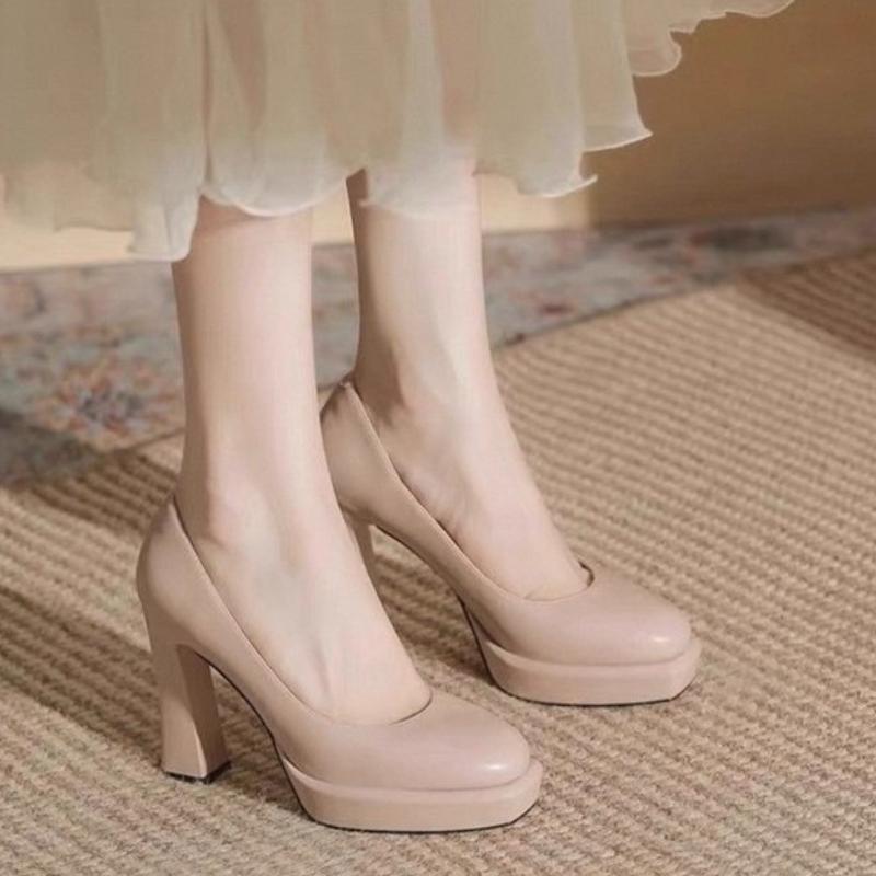 Elegant French Style Women's High Heels 2025 New Round Toe Ultra Thick Platform Non Slip Fiberglass Sole Comfortable For Adults