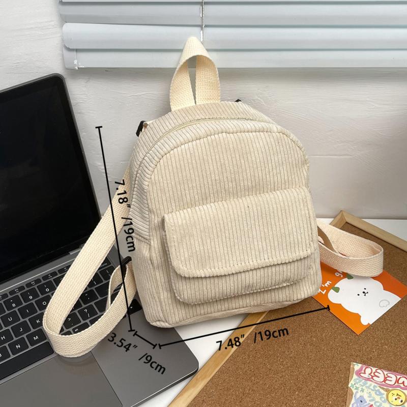 Solid Color Corduroy Mini Backpack Lightweight Small Backpacks Travel Rucksack School Baskpack Campus Junior Multiple Pocket