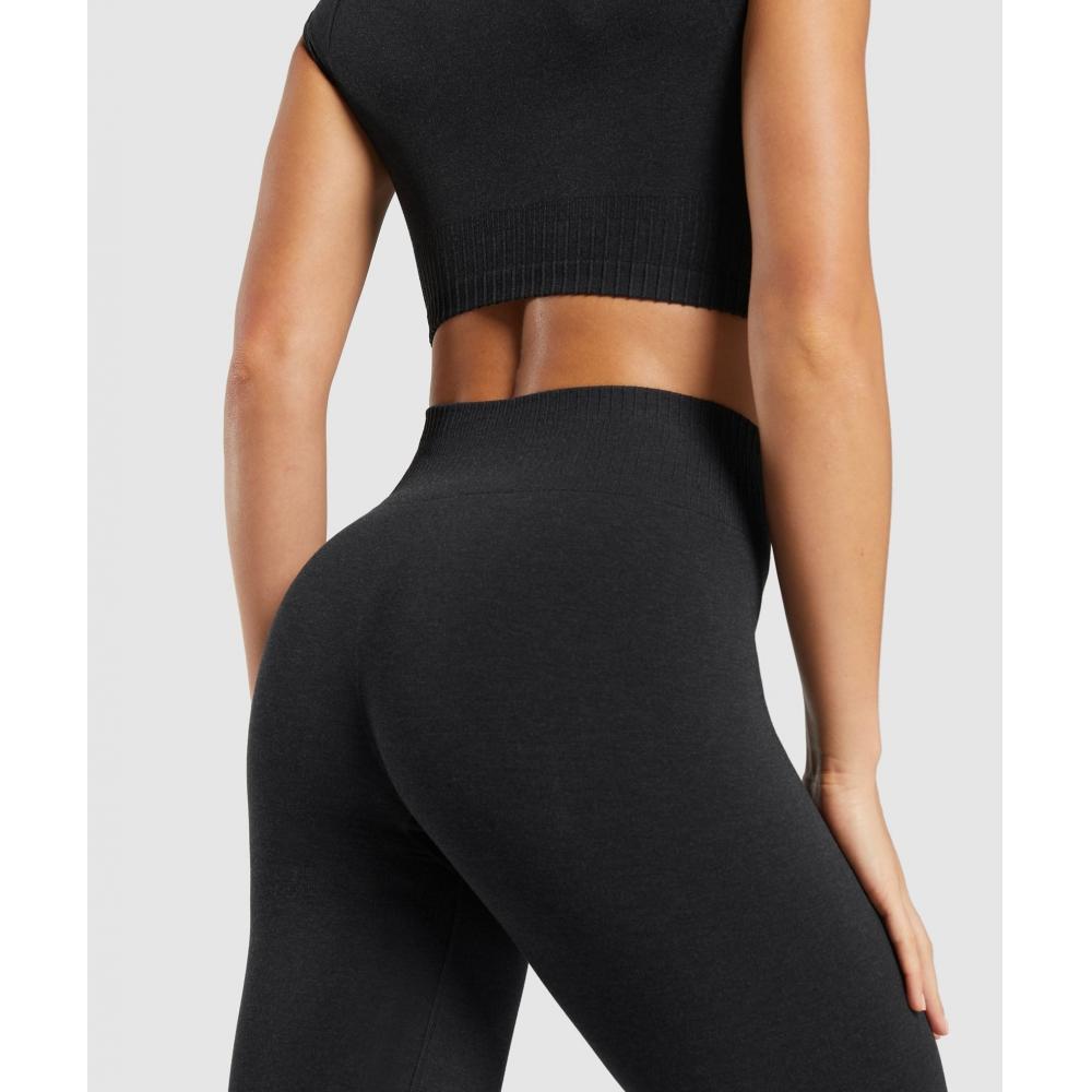 Gymshark Leggings Luxe Seamless Flare Negru Melanj B3c8k Bbq2