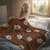 Blue Outline Flowers Brown Flannel Blanket Perfect for Sofa Office Bed Travel Sleep Read Relax Camping Four Season Use