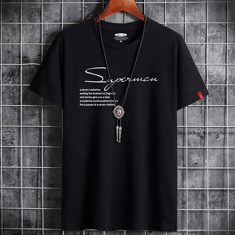 

Мужская летняя футболка с коротким рукавом и круглым вырезом: Корейский стиль, модный и свободный крой 6XL чёрный