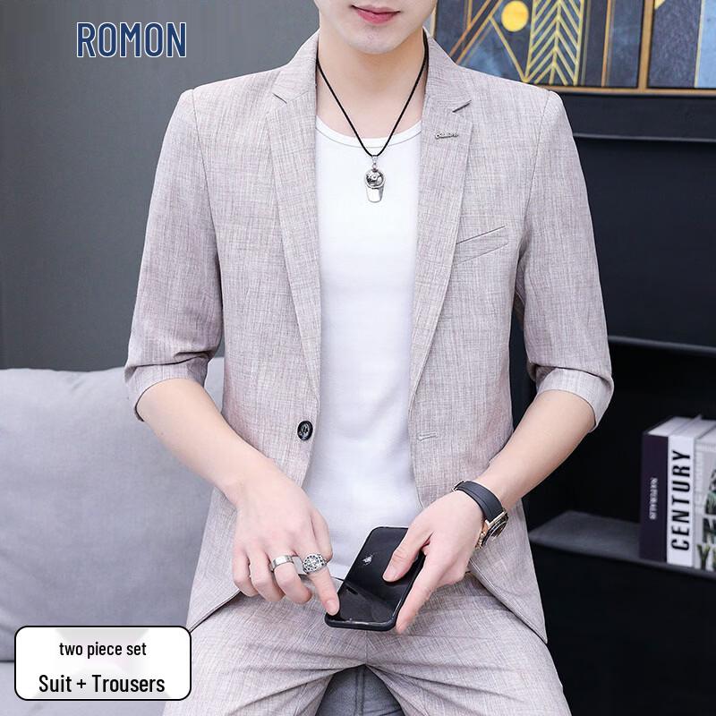 Romon Men s 3/4 Sleeve Casual Suit Set 2XL
