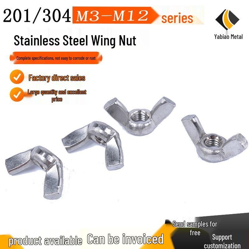 304 Stainless Steel Wing Nut GB62 Hand-Tightened Butterfly Nut Fastener M3-M12