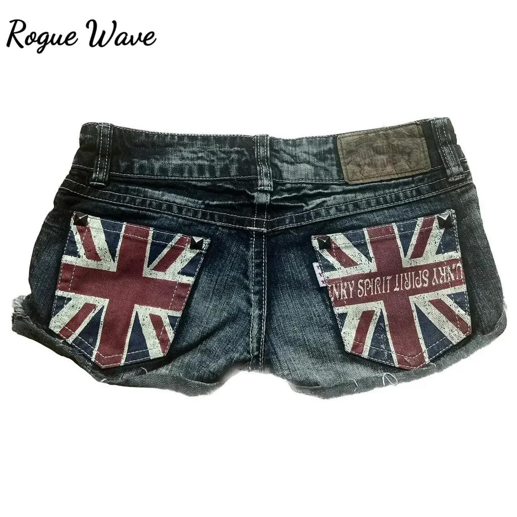 RogueWave Hip Hop Móda Streetwear Grafický Tisk Styl Dámské Černé Šortky Ins Y2k Goth Štíhlé Džínové Šortky