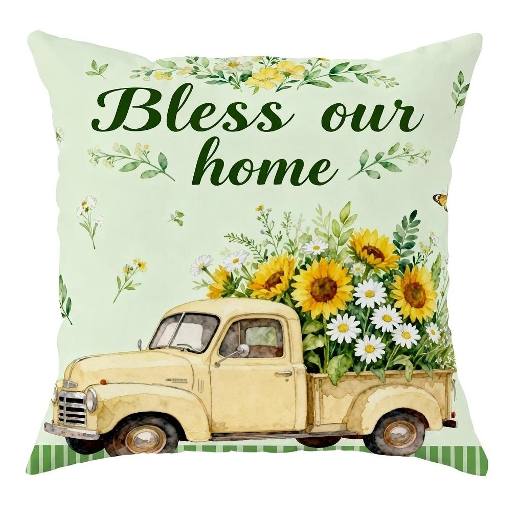 Spring Flower Home Sweet Home Pillow Covers Green Yellow Pattern Cushion Covers For Sofa Living Room Bedroom Home Decorations