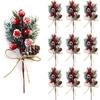 10x Artificial Christmas Picks Red Berries Stems Pine Branches Cones Xmas Decor