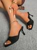 Sandales Stiletto Velours à Talons Hauts à Bride Unique pour Femmes - Grande Taille - Été 2026