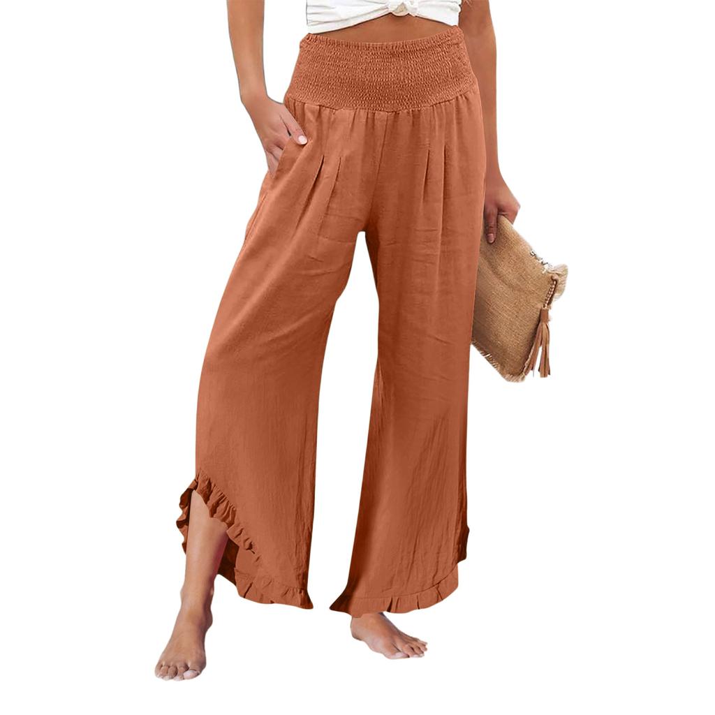 Womens Palazzo Pants Summer Casual Flowy Wide Leg Trousers Beach Travel Vacation Outfits